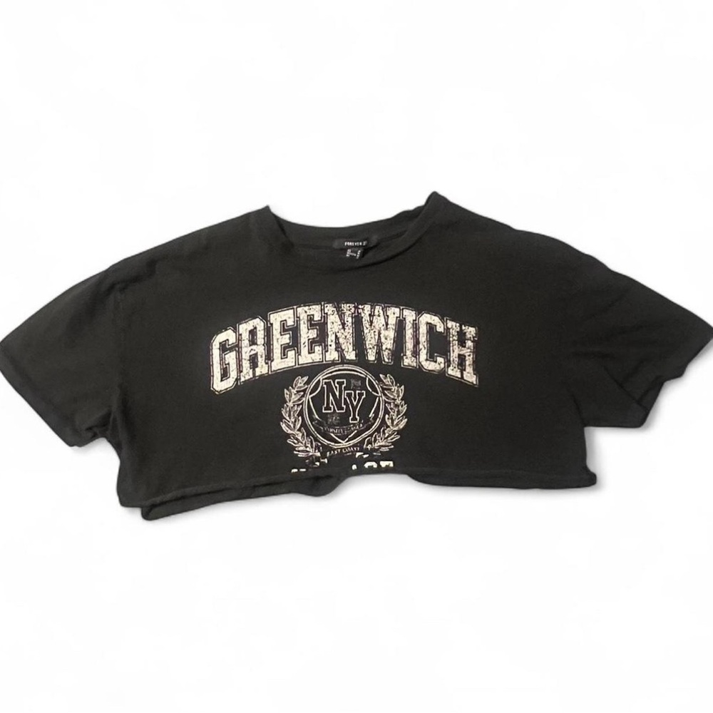 Forever 21 Black Greenwich Graphic Crop Top